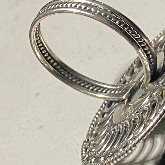 Ring Size 9 Larimar Circular Wave Design Sterling Silver Stamped 925 Vintage Jew - Picture 11 of 12